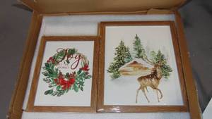 lot 232 image: ArtbyHannah Christmas Wall Art, Framed Wall Art with Christmas Winter Forest Decorative Prints, 5 Pack Christmas Gallery Wall Art Set