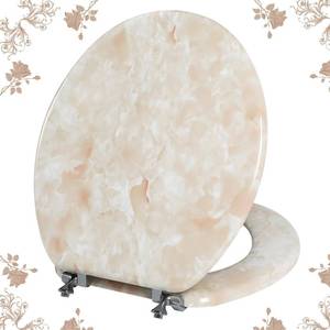 lot 87 image: Angol Shiold Round Toilet Seat Natural Wood  Anti-pinch Marble Round, Beige