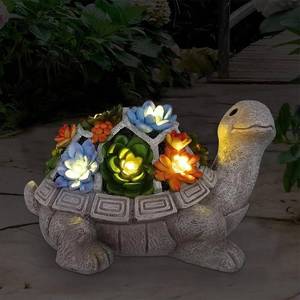 lot 89 image: Nacome Solar Garden Outdoor Statues Turtle with Succulent and 7 LED Lights - Lawn Decor Tortoise Statue for Patio, Balcony, Yard Ornament