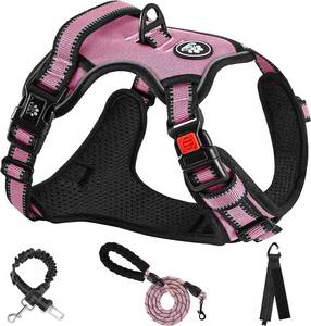 lot 103 image: NESTROAD No Pull Dog Vest Harness with Leash, Reflective No-Choke Pet Harness with Easy Control Soft Handle  Medium, Pink