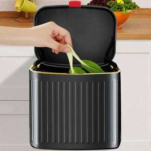 lot 128 image: GloDeals Kitchen Trash Can for Counter Top or Under Sink, 1.05 Gallon Stainless Steel Small Compost Bin, Wall Mount Trash Can with Lid for Kitchen, Cabinet Trash Can Hanging (Black)