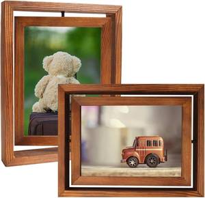 lot 141 image: Fixwal Double Sided Picture Frames 4x6, Rotating Picture Frame, Solid Wood Frame with Double-sided Real Glass, Photo Frame 2 Pack