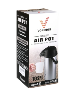 lot 112 image: Vondior Airpot Coffee Dispenser with Pump - Insulated Stainless Steel Coffee Carafe (102 oz)