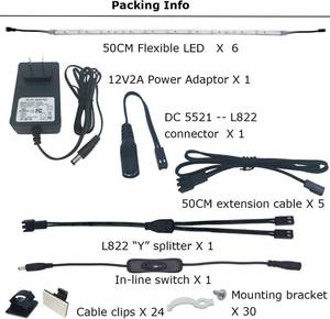 lot 161 image: Litever Under Cabinet Light, 6 PCS 20 Inches Flexible LED Strips with Power Adapter, 24W,1800 Lumen, Daylight 5000K