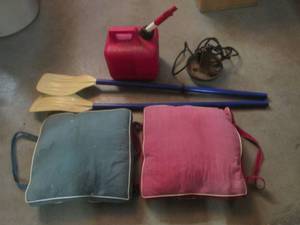 (BSB) Boat Anchor, 2 Oars, Gas Can and 2 Boat Cushions