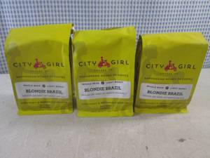 (B-2) 3 Bags City Girl Blondie Brazil Whole Bean Light Roast Coffee 12oz Past Date