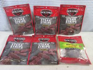 (B-1) 5 Bags Jack Links Extra Thick Cut Steak Strips 1 Bag Jalapeno Jerky Past Date