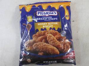(FRZ) 3 Pound Bag Frozen Chicken Breast Strips Fritter Style Honey Butter Biscuit Flavor Past Date