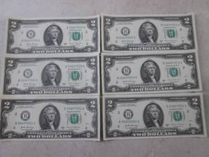 (CNTR) 6 Uncirculated Sequential US $2 Bills