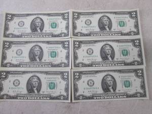 (CNTR) 6 Uncirculated Sequential US $2 Bills