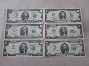 (CNTR) 6 Uncirculated Sequential US $2 Bills