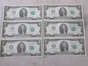 (CNTR) 6 Uncirculated Sequential US $2 Bills