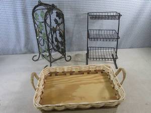 (F-0) Wine Rack, 3-Tier Organizer and WoodWeaved Tray