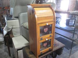 (GRG) Small Wood Cabinet 2 Lower Dropdown Doors Upper Roll Top Missing Part 34 H x 15 W x 11 D