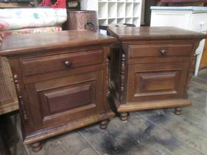 (GRG) Pair Vintage EndSide Tables with Drawer and Lower Door