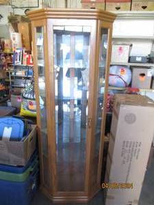 (A-1) Corner Curio Cabinet with Mirrored Back, 4 Glass Shelves and Interior Light 75 14 High x 29 14 Wide x 21 Deep