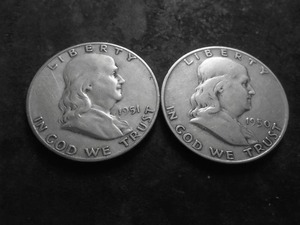 1950 D & 1951 S Franklin Half Dollars