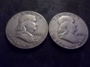 1953 P & 1954 S Franklin Half Dollars