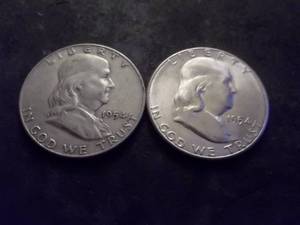 1954 D & 1954 S Franklin Half Dollars