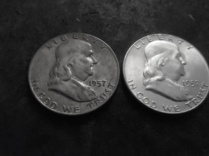 1957 & 1957 D Franklin Half Dollars