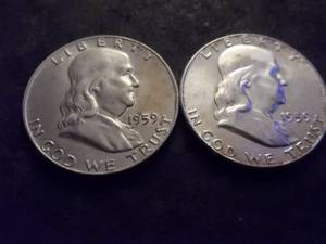1959 & 1959 D Franklin Half Dollars