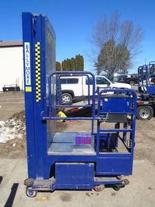 Ballymore Model PS150L man lift for parts or repair. Has pump missing switches & hoses. Pump powers up. Have forklift to load. As shown.