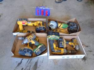 Qty of 4 flats of Dewalt tools for parts or repair. Untested. As shown.