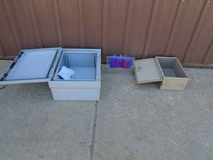 Qty of 2 lock boxes. 1 lockbox. 1 Hoffman. As shown.