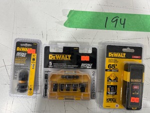 DEWALT 14 HEX SHANK ADAPTER, 5PC DETACHABLE NUT DRIVER, 65 LASER MEASURE, & VARIETY OF BITS