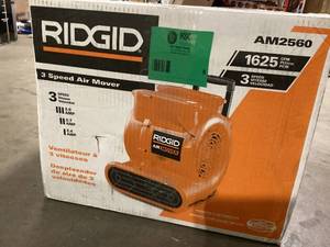 lot 5 image: RIDGID 1625 CFM 3-Speed Portable Blower Fan Air Mover with Collapsible Handle and Rear Wheels for Water Damage Restoration Customer Returns See Pictures