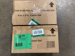 lot 12 image: Lot of 2 Husky 5 in. Caster Kit for Ready-to-Assemble Steel Garage Base Cabinets  Customer Returns See Pictures