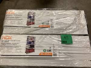 lot 19 image: Lot of  HDX 5-Tier Plastic Garage Storage Shelving Unit in Gray (36 in. W x 72 in. H x 18 in. D) One Unit Corner Broken Customer Returns See Pictures