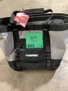 lot 25 image: Husky 14 in. 5 Pocket Open Top Tote Tool Bag Customer Returns See Pictures