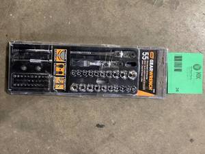 lot 36 image: GEARWRENCH 14 in. Drive 6-Point SAEMetric Slim Flex-Head Ratchet and Socket Mechanics Tool Set (55-Piece)   Customer Returns See Pictures