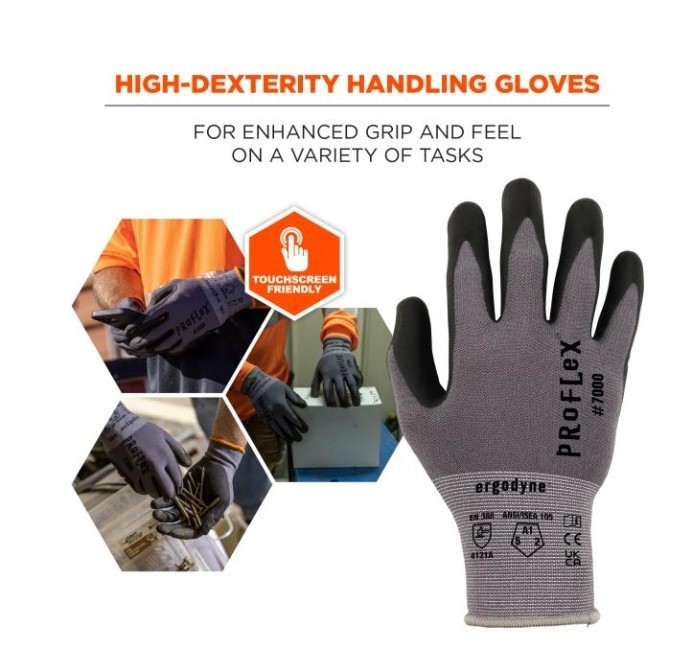 lot 825 image: NEW Ergodyne ProFlex 7000 Nitrile Coated Gloves  Microfoam Palm, 15g (12 Pairs, Large)