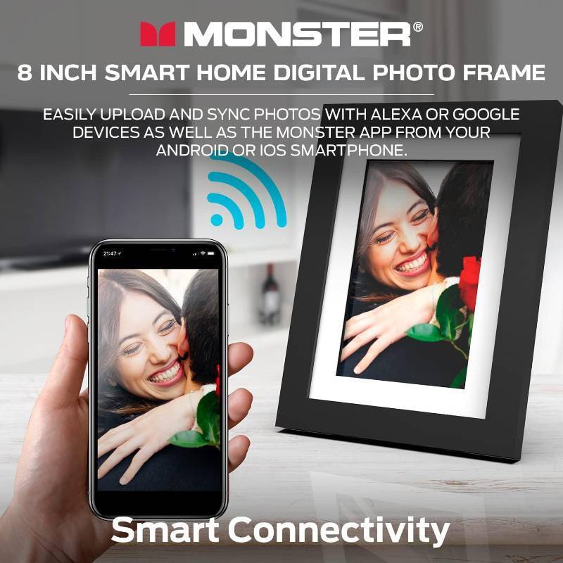 lot 819 image: Monster Smart Home 8-inch Digital Picture Frame with 16GB of Photo Storage, 1280p Display