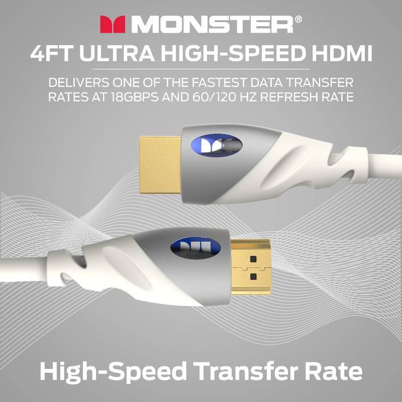 lot 877 image: Monster HDMI Cable 4k Ultra HD with Ethernet - Corrosion-Resistant 24k Rose Gold Contacts and V-Grip Connection - 6 FT