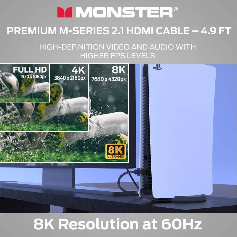lot 880 image: Monster M-Series 3000 Certified Premium 8K High Speed - 2.1, 4K 120Hz , 48 Gbps- HDMI Cables for Apple TV, Roku, Smart TV, Laptop, Montior - 4.9 ft
