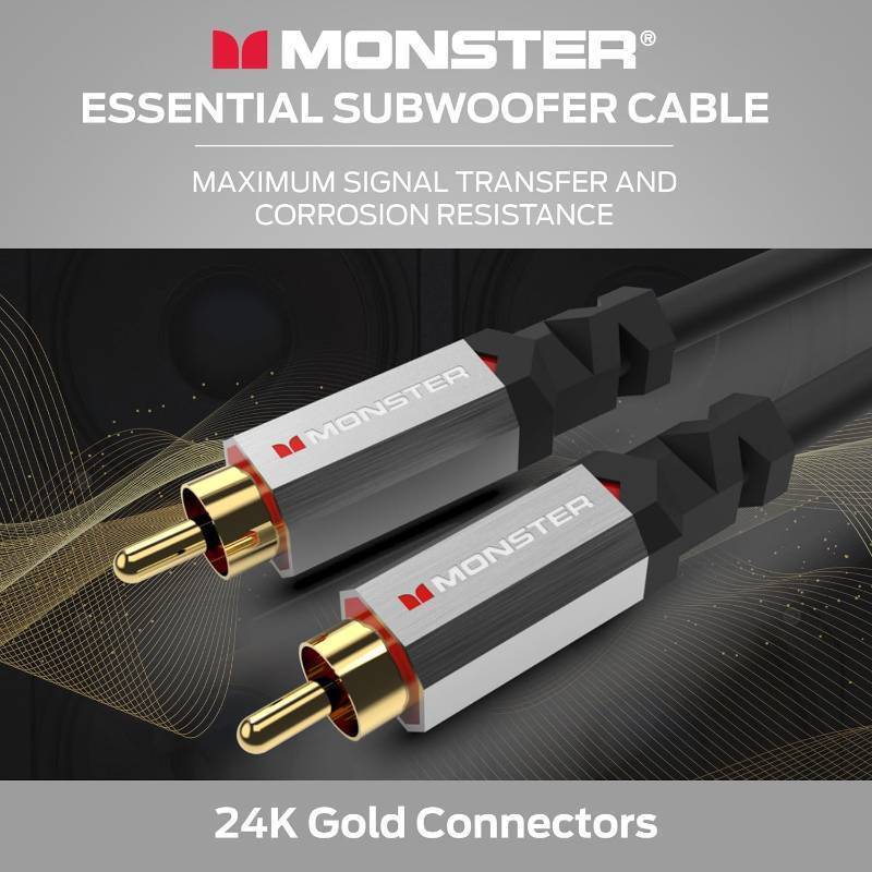 lot 881 image: Monster Essentials Premium Subwoofer Cable Connector for Home Theaters and Cars, RCA Subwoofer Audio Cable, 13.1ft