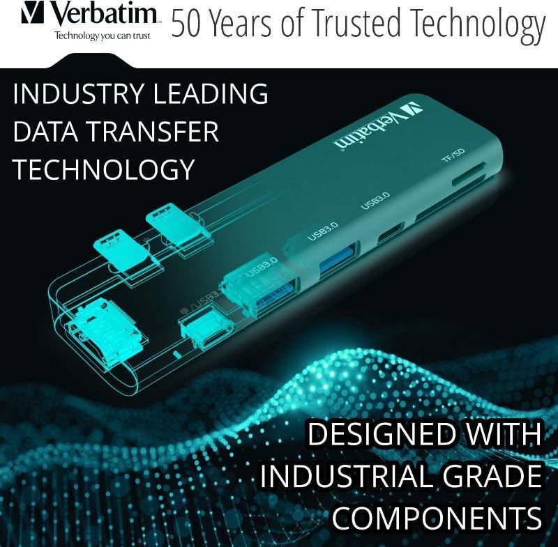 lot 882 image: Verbatim 7-in-2 USB C Hub Adapter with 4K HDMI, 100W Power Delivery, USB 3.0, SD Card Readers for MacBook Pro and USB C Laptops