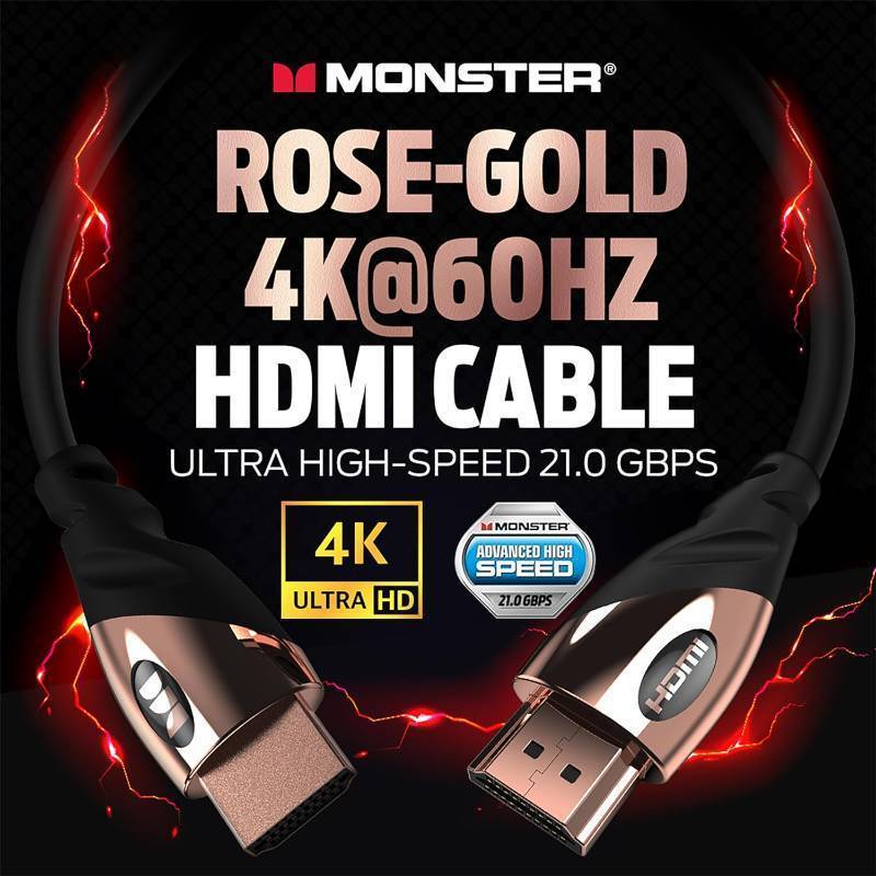 lot 888 image: Monster 4Ft HDMI Electronic Cable 4K Ultra Hd with Ethernet Cord 60120 Hz Refresh Speed 21Gbps 1080p Video Corrosion Resistant Gold Contac