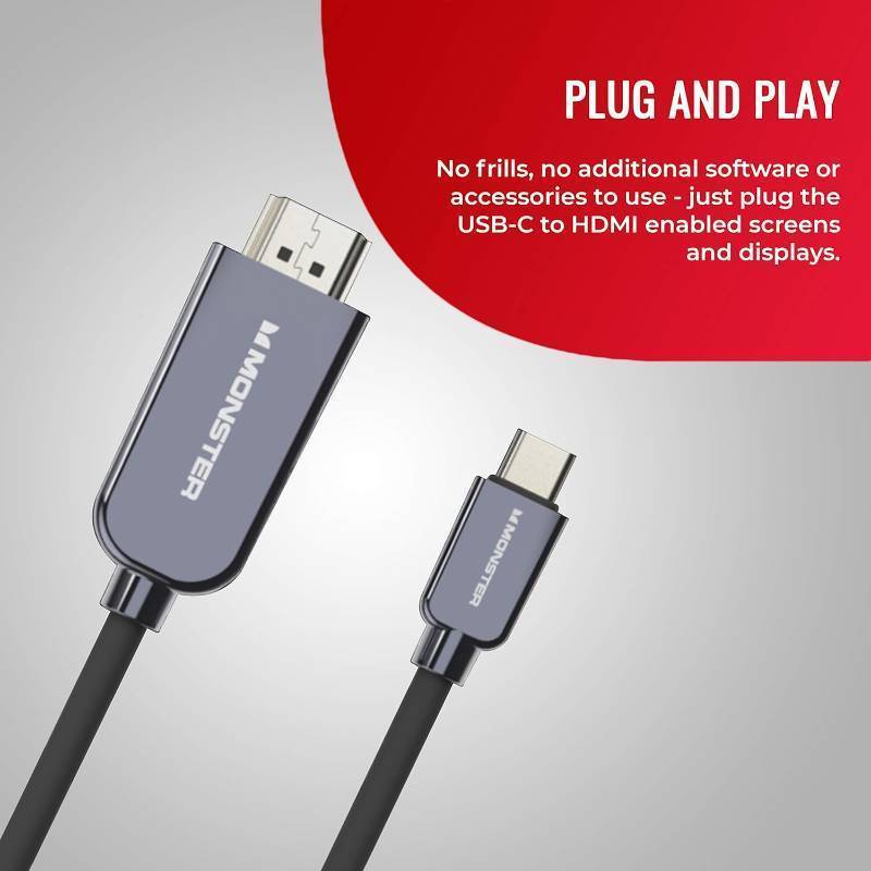 lot 892 image: Monster USB Type-C Plug to HDMI to 4K HDMI Plug Cable, 5.9FT
