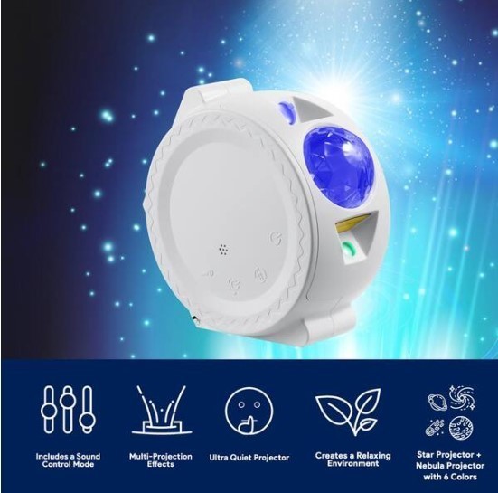 lot 896 image: DARTWOOD Starry Sky Laser Projector -  with LED Nebula, Stars, and Moon Reflection (White)