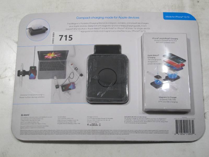 lot 715 image: NEW Atomi Magnetic Foldable 3-in-1 Portable Charging Station