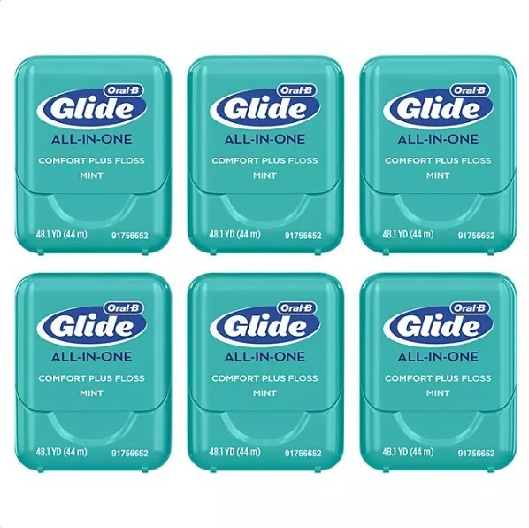 lot 719 image: NEW 6 Pack of Oral-B Glide All-In-One Comfort Plus Floss - Brilliance Blast Mint
