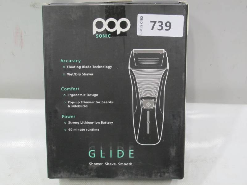 lot 739 image: Pop Sonic Glide WetDry 3-Blade Ultra-Precise Mens Shaver - Black