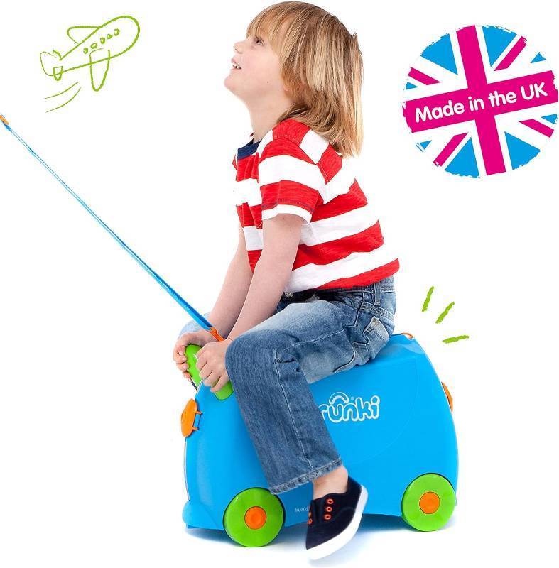 lot 294 image: Trunki Ride-On Kids Suitcase  Tow-Along Toddler Luggage  Carry-On Cute Bag with Wheels  Terrance Boy Blue