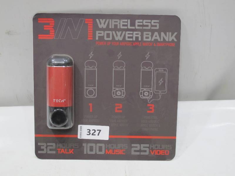 lot 327 image: NEW Tech Squared 3-in-1 5K MAH Portable Power Charger, Red