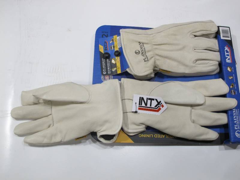 lot 330 image: NEW Plainsman Premium Cowhide 100% Leather Gloves Fleece Lined Insulated M, 2 Pack