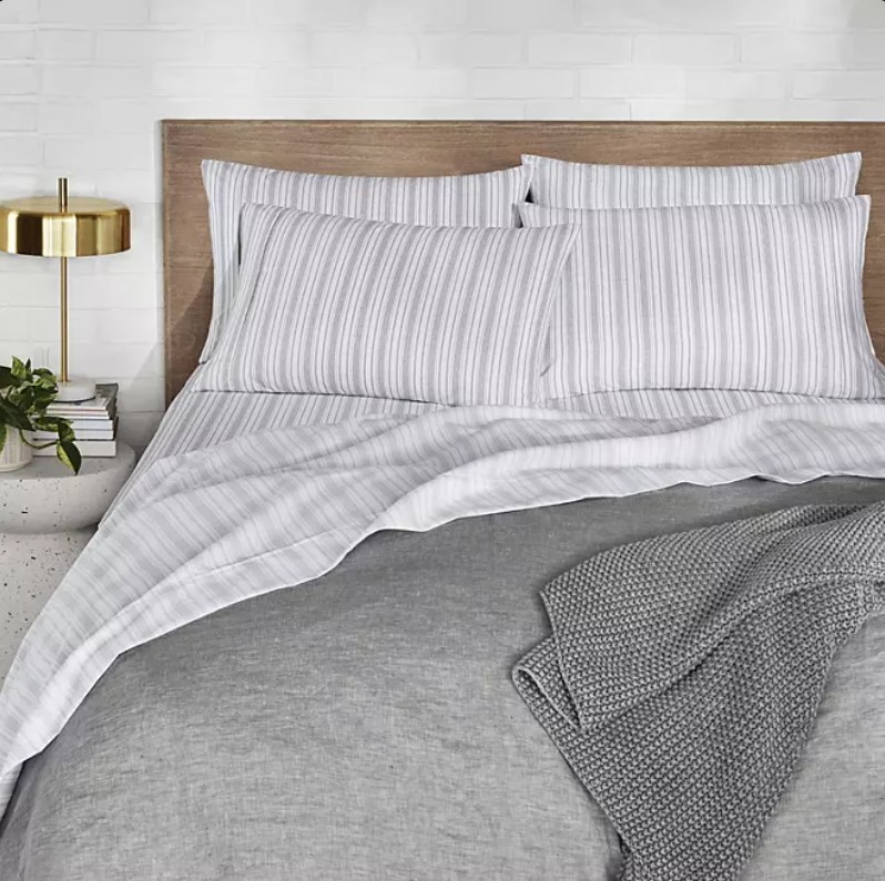 lot 386 image: NEW Members Mark Soft Washed Sheet Set - FULL - Stripe Zinc